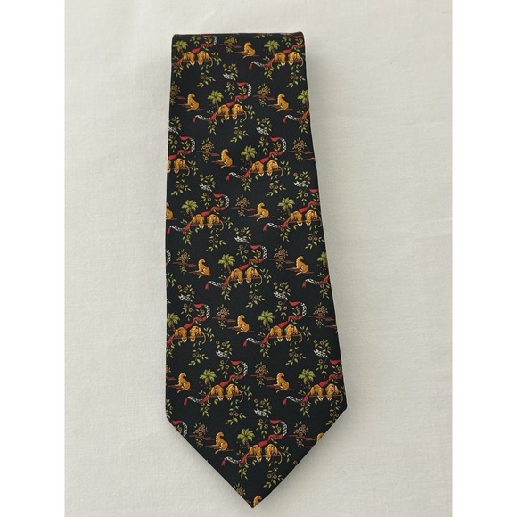 Salvatore Ferragamo Other - Vtg Salvatore Ferragamo Silk Tie Men Black Jungle Leopard & Palm Trees Italy